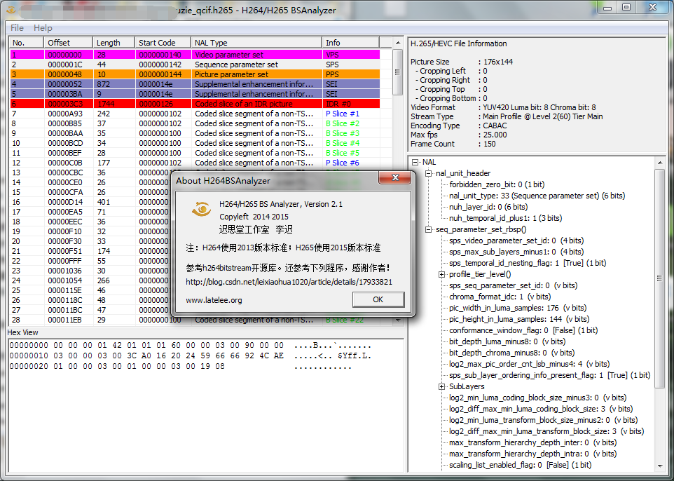H265码流分析工具v2.1--latelee.org